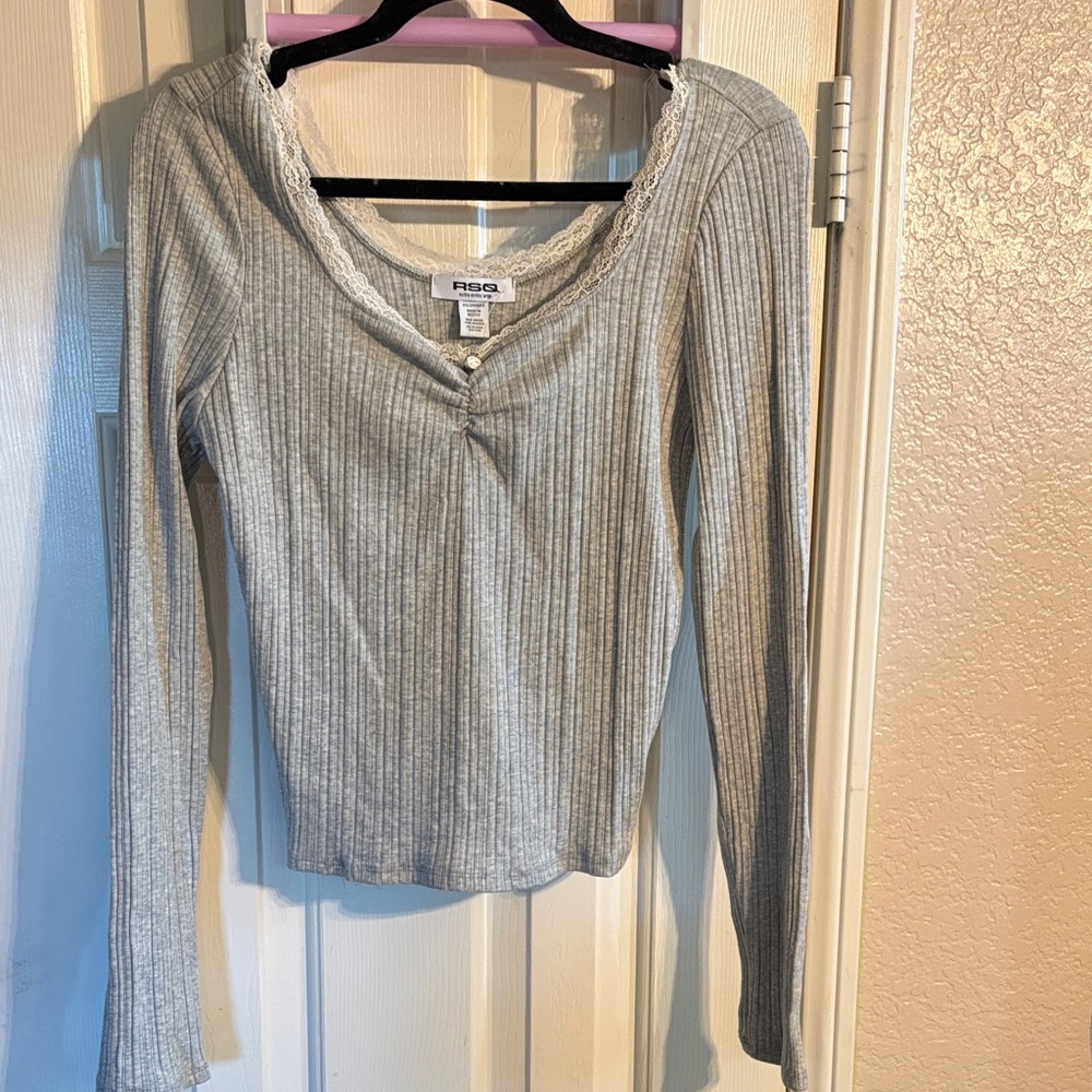 RSQ Gray Ribbed Long Sleeve Top XXL NWT